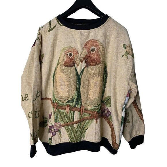 Handmade Quilted Crew Neck Sweatshirt Parrots Christmas Holiday Artsy - Picture 1 of 10